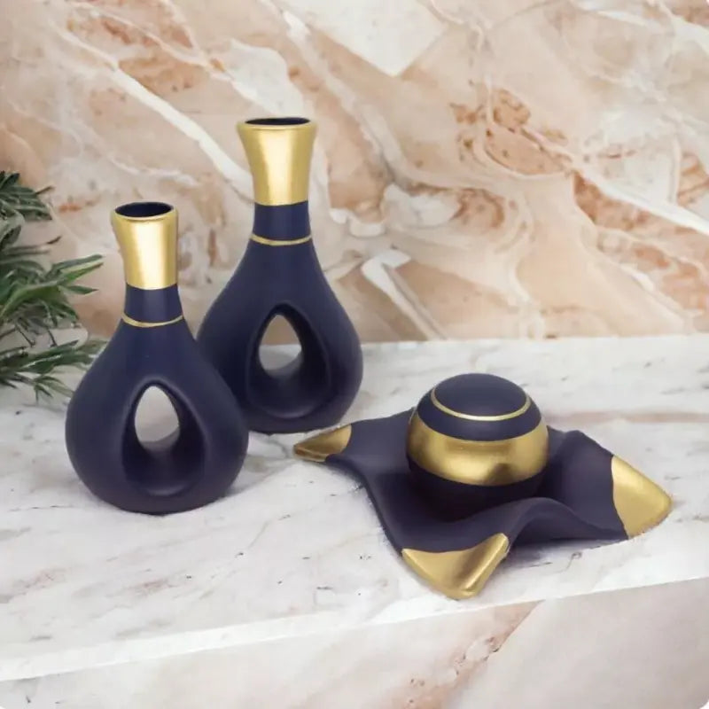 Conjunto com 2 Vasos Decorativos + Bandeja com Esfera – Charme e Estilo para seu Ambiente