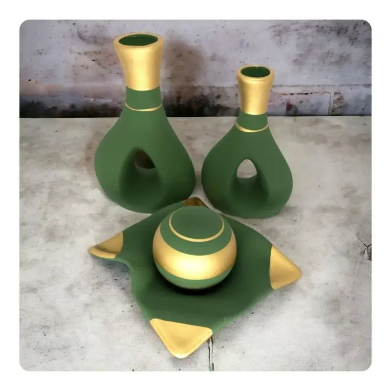 Conjunto com 2 Vasos Decorativos + Bandeja com Esfera – Charme e Estilo para seu Ambiente