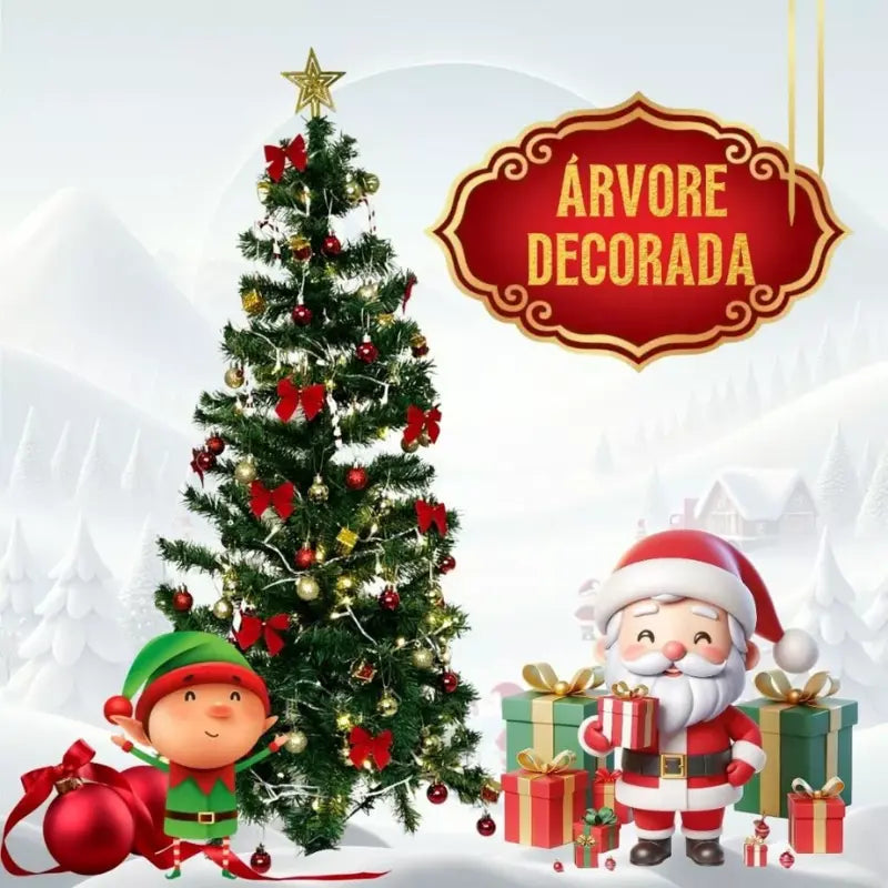 Árvore De Natal 1,50m Decorada + Enfeites e Pisca Pisca