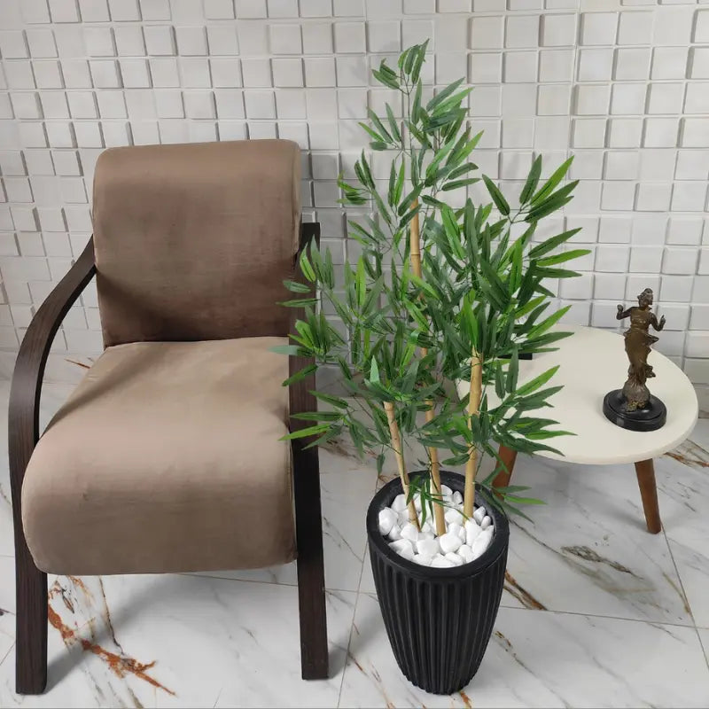 Vaso Decorativo + Planta Realista Bambu Artificial