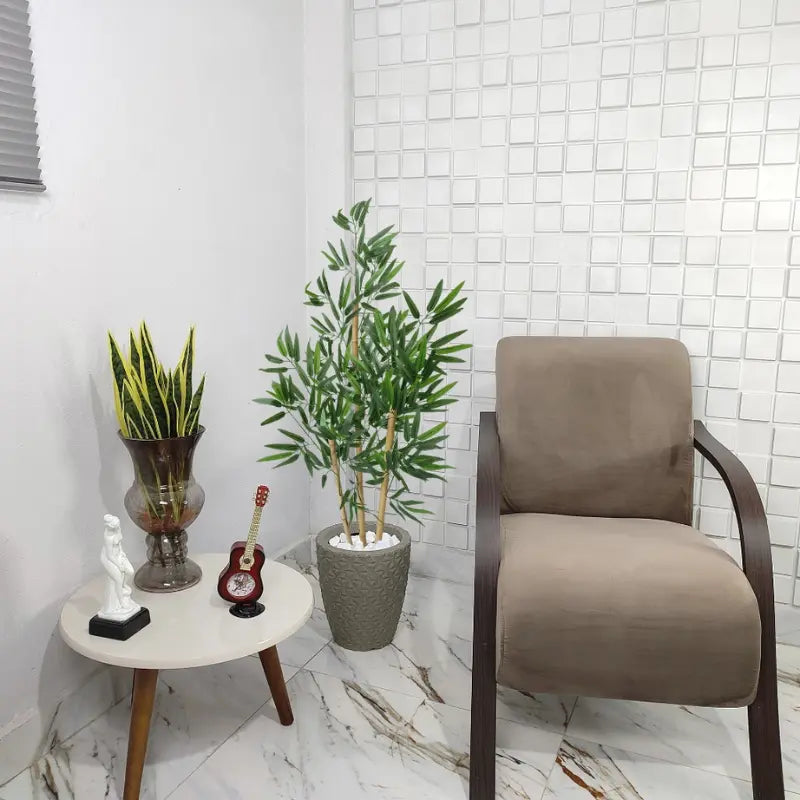Vaso Decorativo + Planta Realista Bambu Artificial