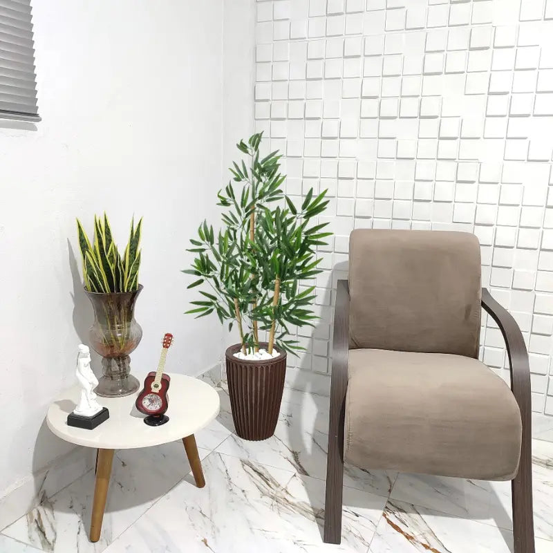 Vaso Decorativo + Planta Realista Bambu Artificial
