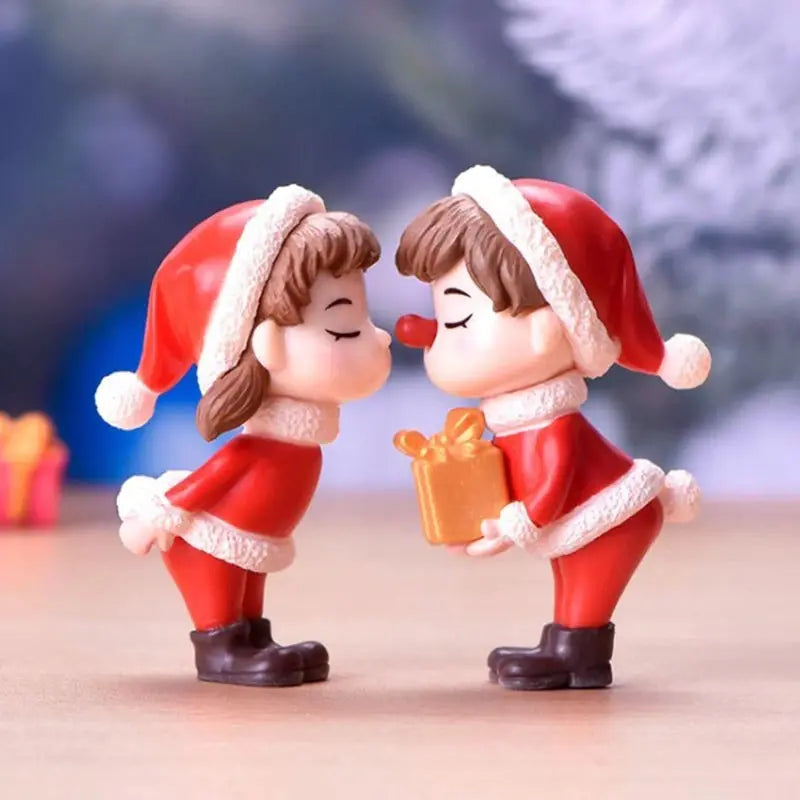 Mini Casal Noel Em Resina - Decoração de Natal