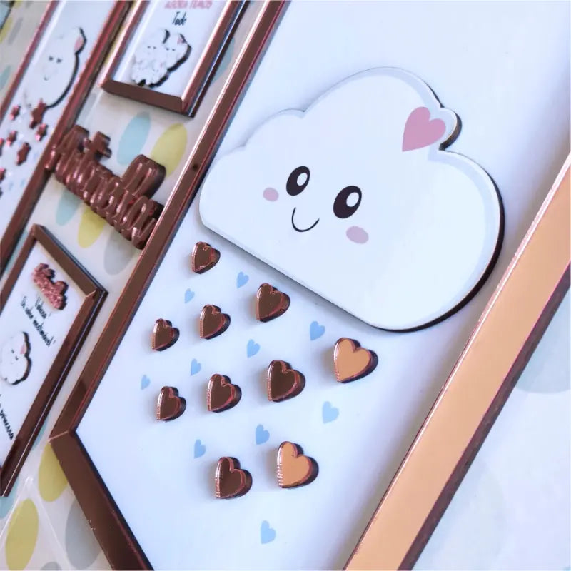 Kit Quadrinho Infantil Tema Nuvem Para Decoração de Quarto Menina
