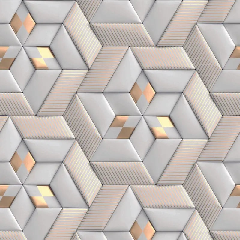 Papel de Parede Vinílico em 3D com Efeito Gesso - Branco Fosco e Dourado
