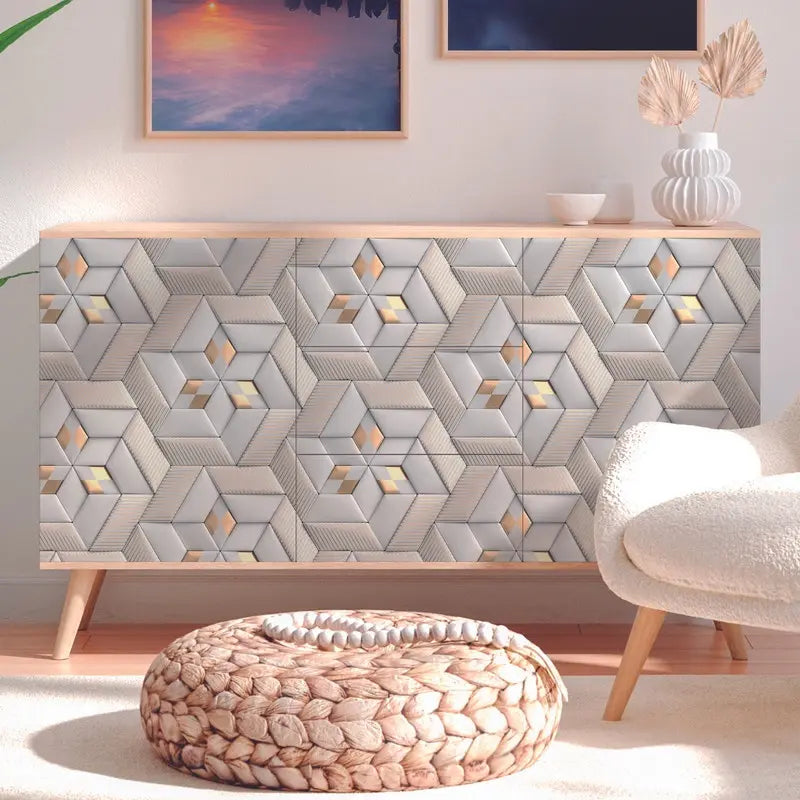 Papel de Parede Vinílico em 3D com Efeito Gesso - Branco Fosco e Dourado