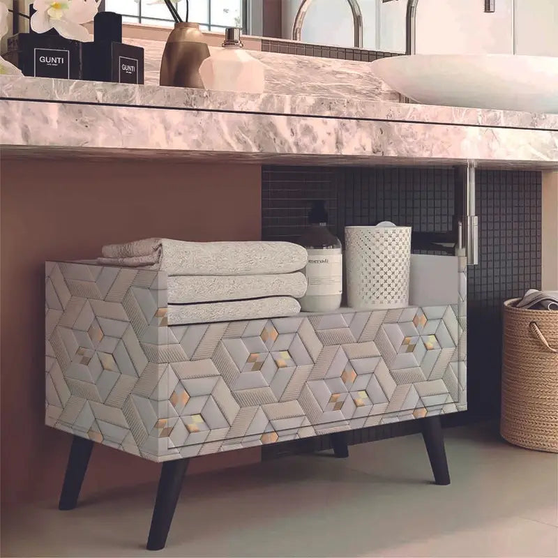 Papel de Parede Vinílico em 3D com Efeito Gesso - Branco Fosco e Dourado