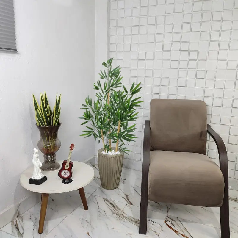 Vaso Decorativo + Planta Realista Bambu Artificial