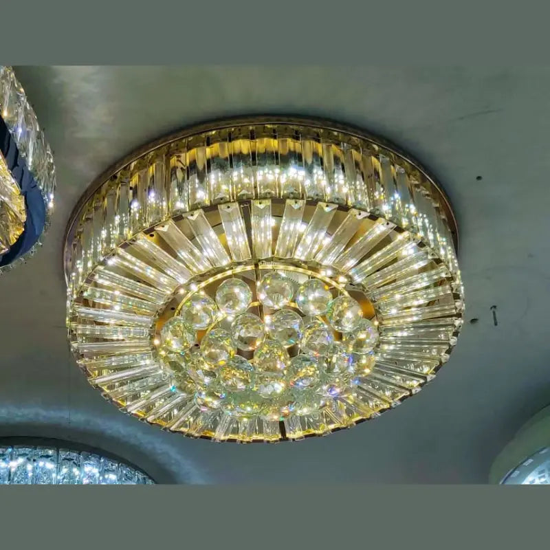 Plafon de Cristal Dourado com Luz LED – Toque de Luxo para Seu Ambiente