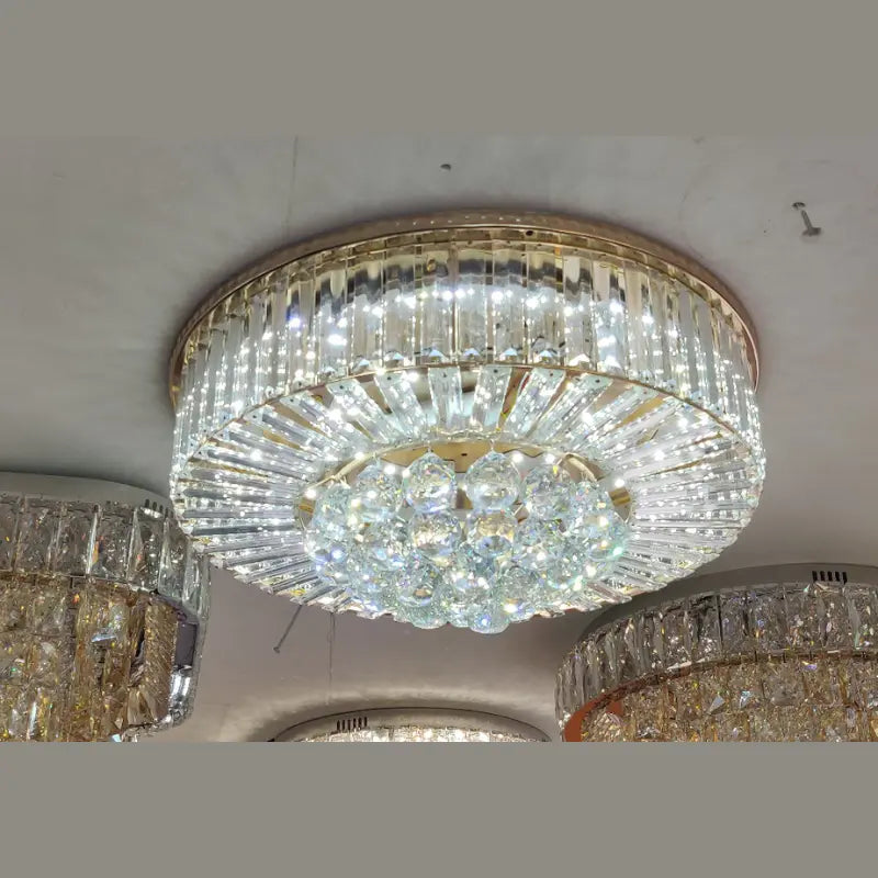 Plafon de Cristal Dourado com Luz LED – Toque de Luxo para Seu Ambiente