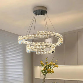 Lustre de Cristal com Pingente em Anel e Luz LED de Espectro Completo com Proteção Ocular