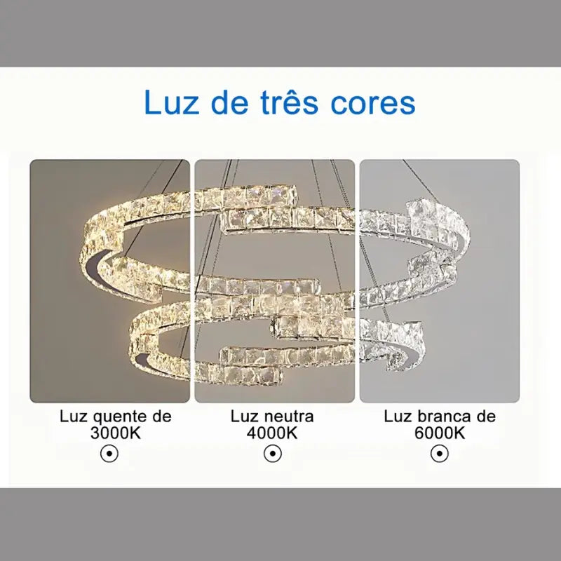 Lustre de Cristal com Pingente em Anel e Luz LED de Espectro Completo com Proteção Ocular