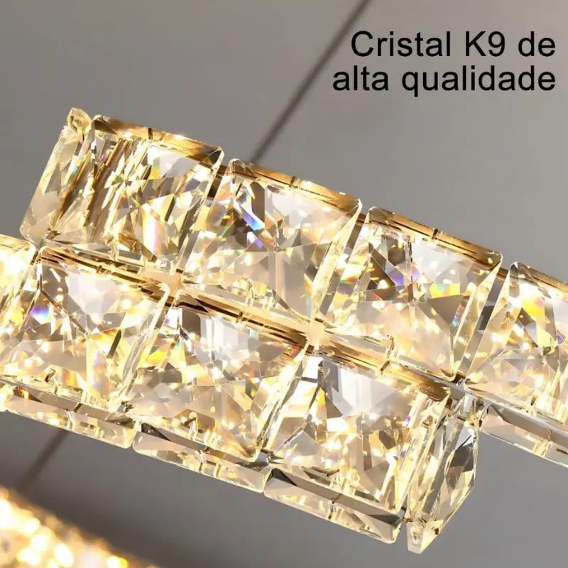 Lustre de Cristal com Pingente em Anel e Luz LED de Espectro Completo com Proteção Ocular