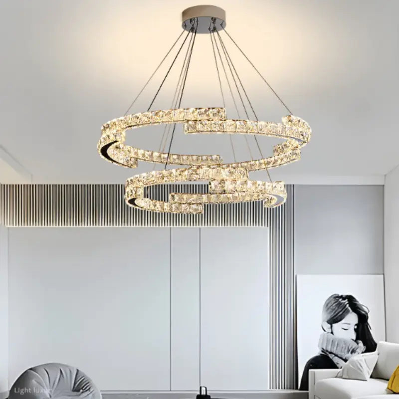 Lustre de Cristal com Pingente em Anel e Luz LED de Espectro Completo com Proteção Ocular