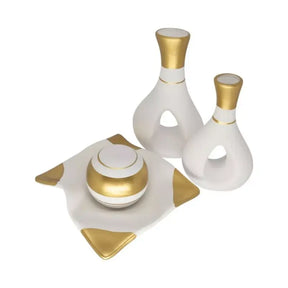 Conjunto com 2 Vasos Decorativos + Bandeja com Esfera – Charme e Estilo para seu Ambiente