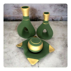 Conjunto com 2 Vasos Decorativos + Bandeja com Esfera – Charme e Estilo para seu Ambiente