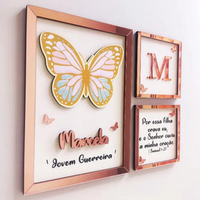 Kit Quadrinho Infantil Tema Borboleta Para Decoração de Quarto Menina