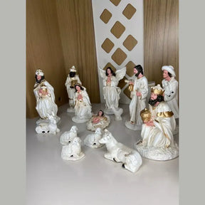Presépio de Natal Branco com Dourado 15cm
