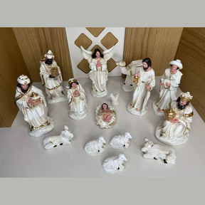 Presépio de Natal Branco com Dourado 15cm