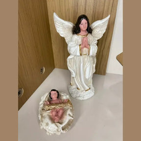 Presépio de Natal Branco com Dourado 15cm