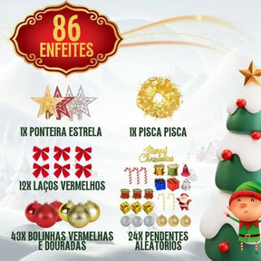 Árvore De Natal 1,50m Decorada + Enfeites e Pisca Pisca
