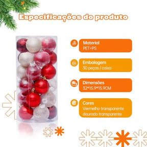 Kit 30 Bolas para Decoração de Natal