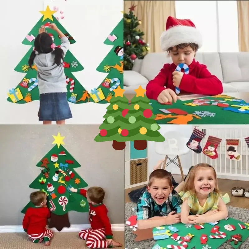 Árvore De Natal em Feltro com 32 Enfeites e Luz Led - Decoração Para Crianças