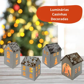 Kit 4 Luminárias Casinha para Decoração de Natal