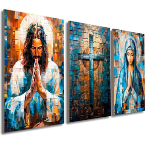 Kit de Telas Jesus e Maria em Chassi De Madeira Mdf 3 mm