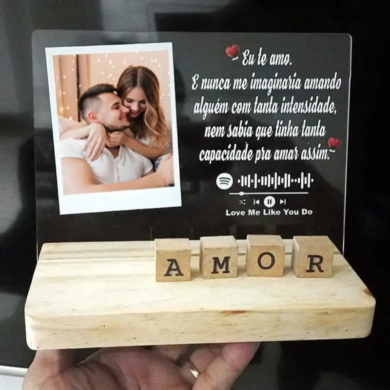 Porta-Retrato Personalizado Spotify em Acrílico com Base em Pinos - Dia dos Namorados