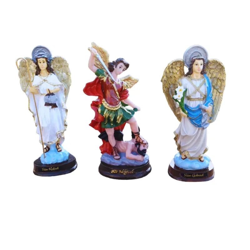 Estatuetas Arcanjos São Miguel, São Rafael e São Gabriel em Resina 15cm