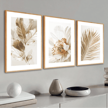 Kit 3 Quadros Decorativos Folhagem Dourada