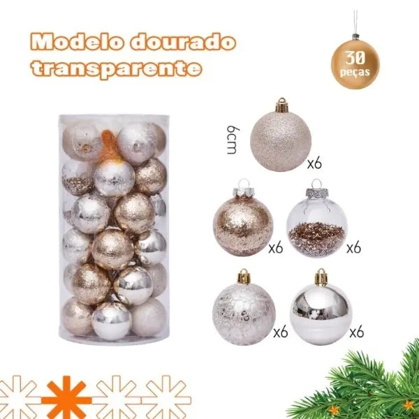 Kit 30 Bolas para Decoração de Natal
