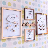 Kit Quadrinho Infantil Tema Nuvem Para Decoração de Quarto Menina