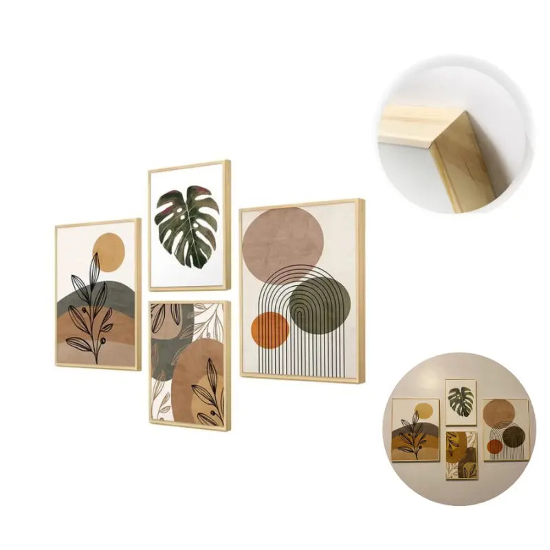 Kit 4 Quadros Decorativos Folhagens