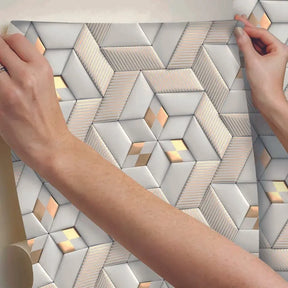 Papel de Parede Vinílico em 3D com Efeito Gesso - Branco Fosco e Dourado