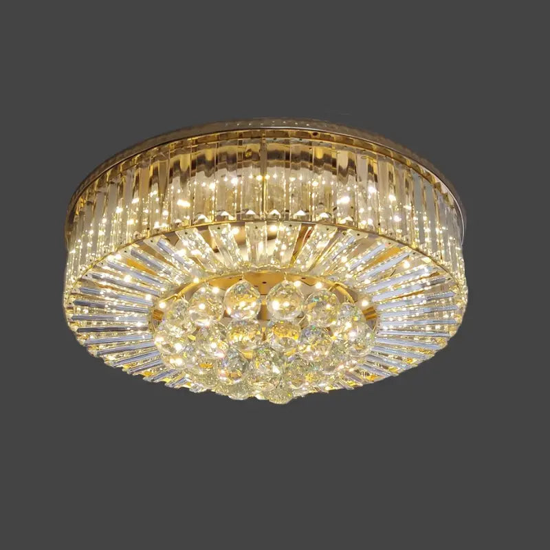 Plafon de Cristal Dourado com Luz LED – Toque de Luxo para Seu Ambiente